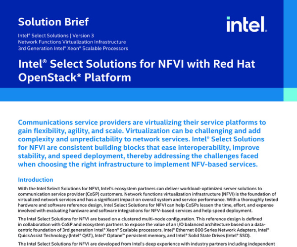 Intel® Select Solutions for NFVI with Red Hat OpenStack* Platform