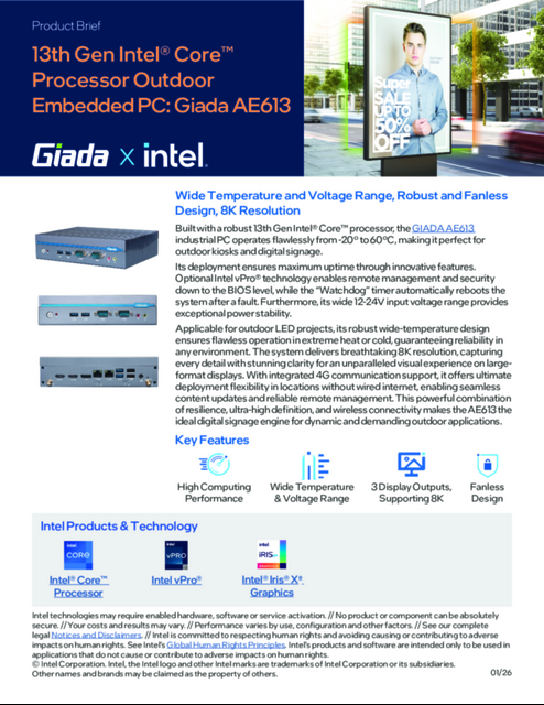 13th Gen Intel® Core™ Processor Outdoor Embedded PC: Giada AE613...