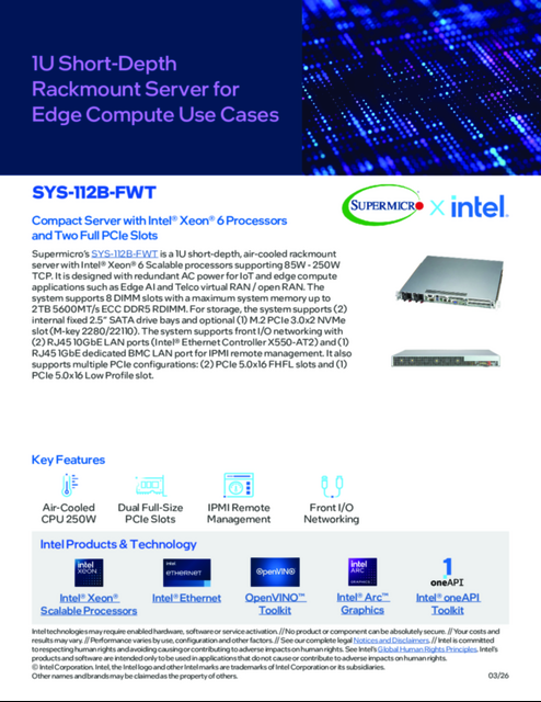 1U Short-Depth Rackmount Server for Edge Compute Use Cases