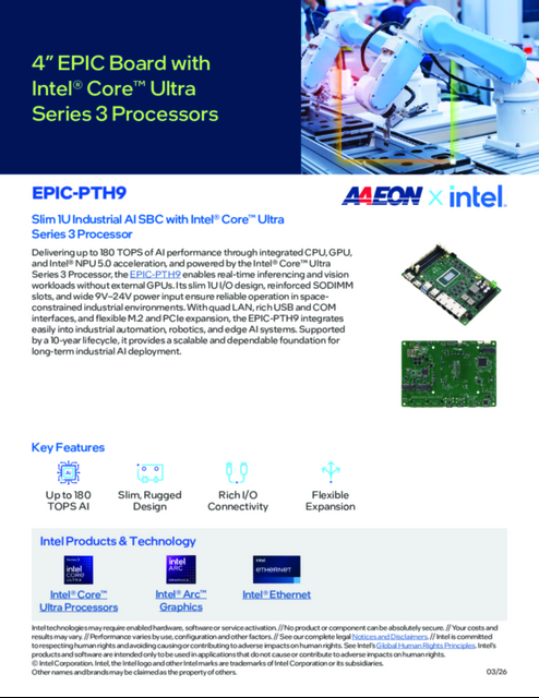 4 EPIC Board with Intel® Core™ Ultra Series 3 Processors