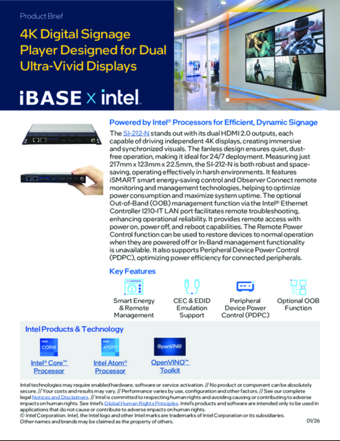4K Digital Signage Player Designed for Dual Ultra-Vivid Displays Powered by Intel® Processors...