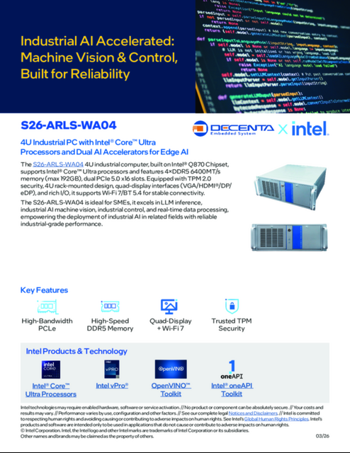 4U Industrial PC with Intel® Core™ Ultra Processors and Dual AI Accelerators for Edge AI