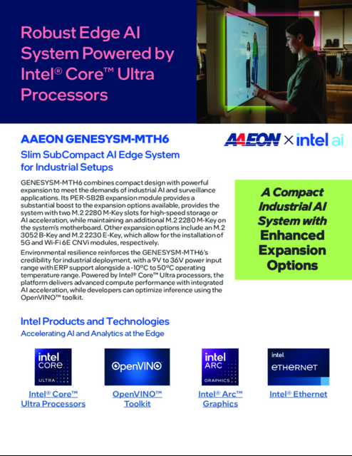 AAEON GENESYSM-MTH6 Slim SubCompact AI Edge System for Industrial Setups...