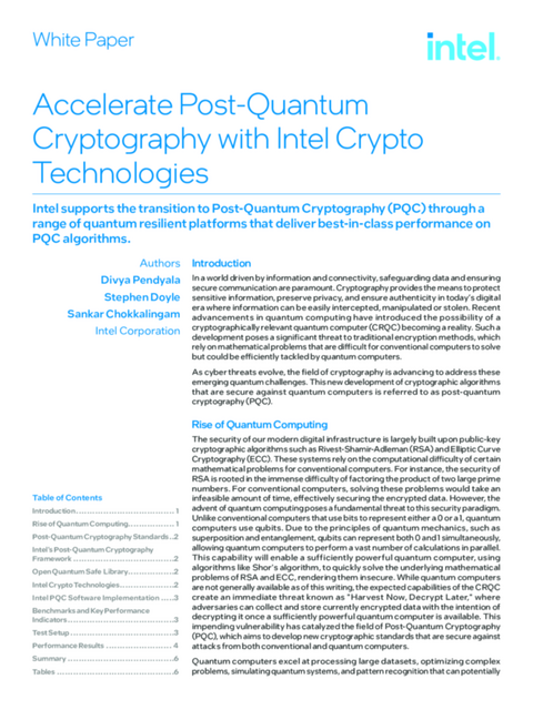 Accelerate Post-Quantum Cryptography with Intel Crypto Technologies