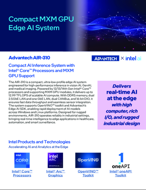 Advantech AIR-310 :  Compact AI Inference System with Intel® Core™ Processors and MXM GPU Support