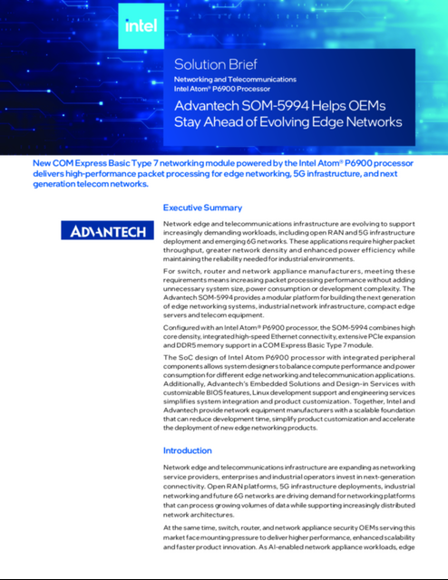 Advantech SOM-5994 Helps OEMs Stay Ahead of Evolving Edge Networks... 