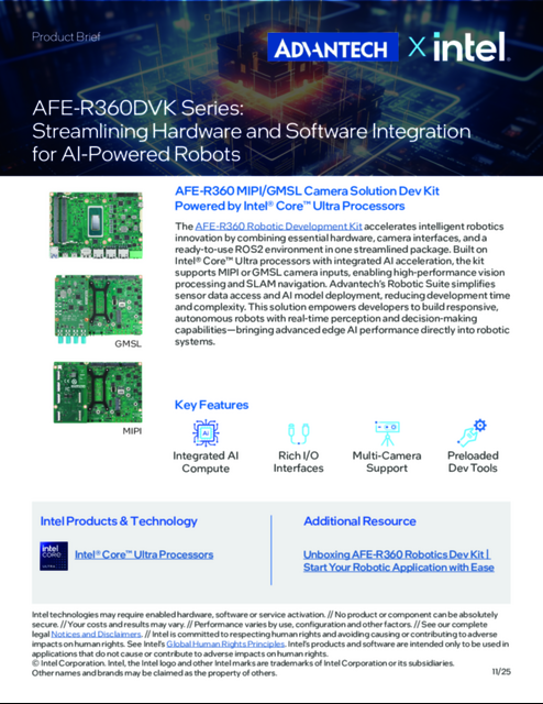 AFE-R360 MIPI/GMSL Camera Solution Dev Kit Powered by Intel® Core™ Ultra Processors AFE-R360 MIPI/GMSL Camera Solution Dev Kit Powered by Intel® Core™ Ultra Processors