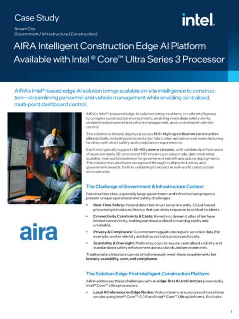 AIRA Intelligent Construction Edge AI Platform Available with Intel ® Core™ Ultra Series 3 Processor