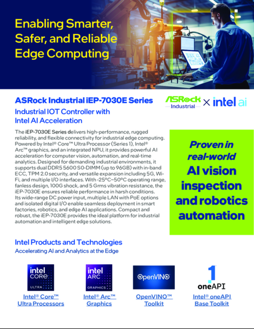 ASRock Industrial iEP-7030E Series - Industrial IOT Controller with Intel AI Acceleration