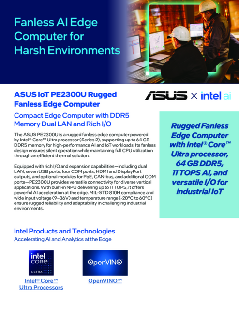 ASUS IoT PE2300U Rugged Fanless Edge Computer : Compact Edge Computer with DDR5 Memory Dual LAN and Rich I/O ASUS IoT PE2300U Rugged Fanless Edge Computer : Compact Edge Computer with DDR5 Memory Dual LAN and Rich I/O