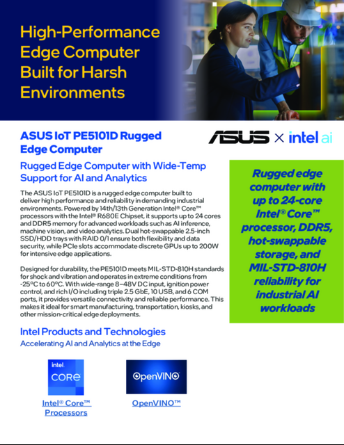 ASUS IoT PE5101D Rugged Edge Computer : Rugged Edge Computer with Wide-Temp Support for AI and Analytics ASUS IoT PE5101D Rugged Edge Computer : Rugged Edge Computer with Wide-Temp Support for AI and Analytics