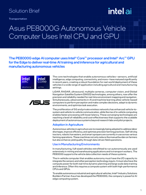Asus PE8000G Autonomous Vehicle Computer Uses Intel CPU and GPU