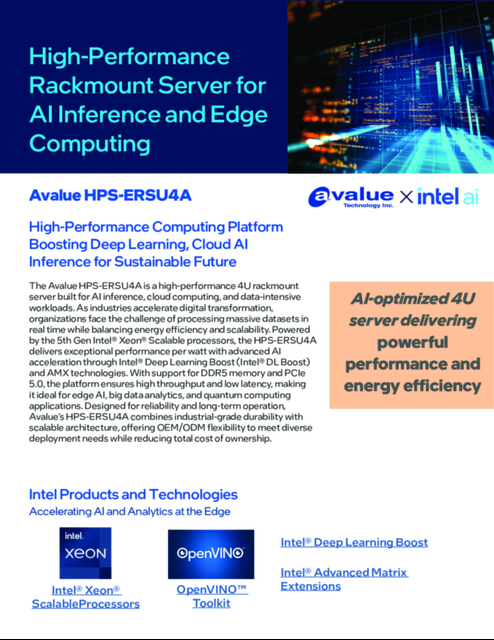 Avalue HPS-ERSU4A: High-Performance Computing Platform Boosting Deep Learning, Cloud AI Inference for Sustainable Future...