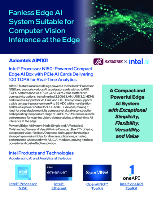 Axiomtek AIM101: Fanless Edge AI System Suitable for Computer Vision Inference at the Edge...