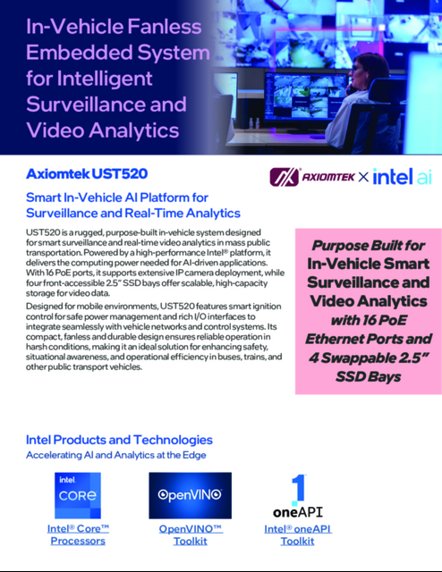 Axiomtek UST520 : Smart In-Vehicle AI Platform for Surveillance and Real-Time Analytics Axiomtek UST520 : Smart In-Vehicle AI Platform for Surveillance and Real-Time Analytics