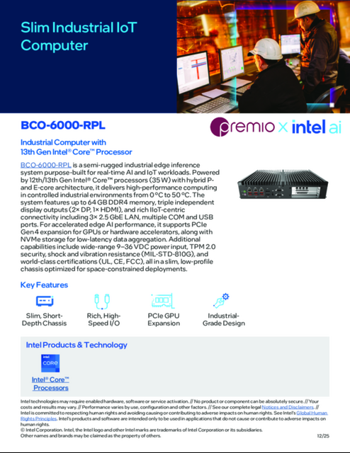 BCO-6000-RPL: Industrial Computer with 13th Gen Intel® Core™ Processor