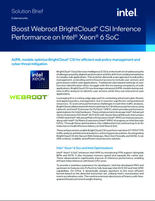 Boost Webroot BrightCloud* CSI Inference Performance on Intel® Xeon® 6 SoC