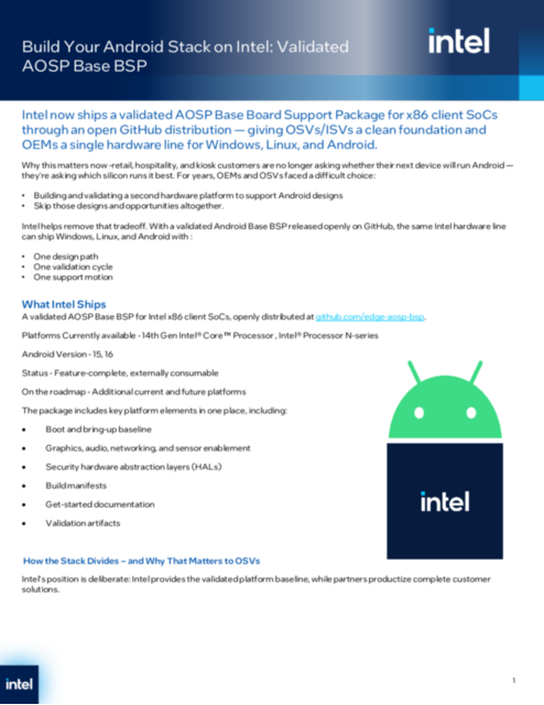 Build Your Android Stack on Intel: Validated AOSP Base BSP... 