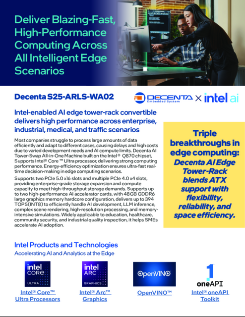 Decenta S25-ARLS-WA02 : Intel-enabled AI edge tower-rack convertible delivers high performance...