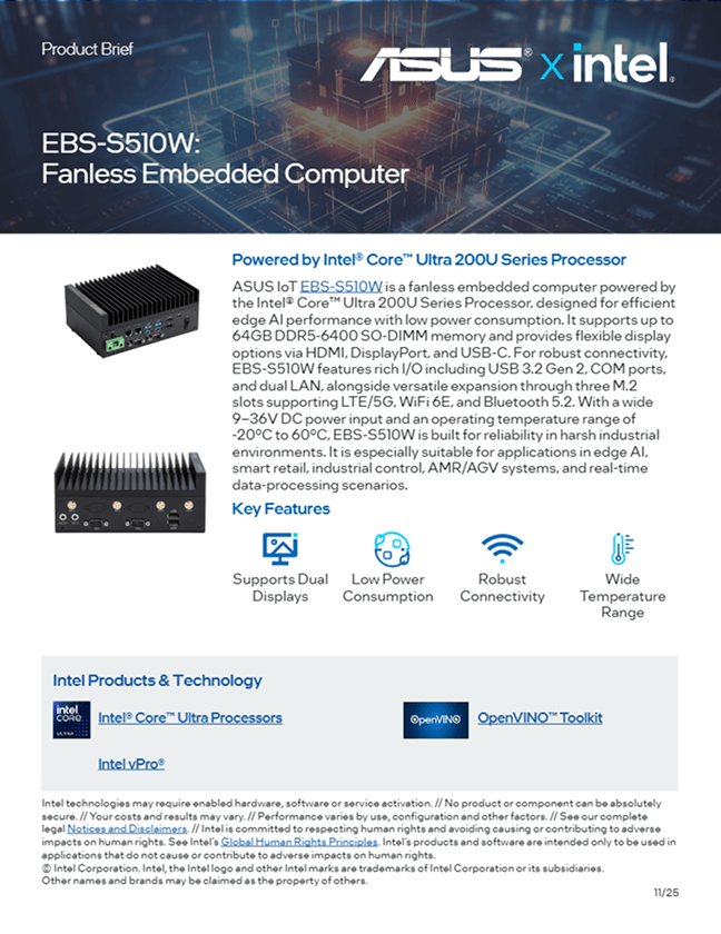 EBS-S510W : Fanless Embedded Computer