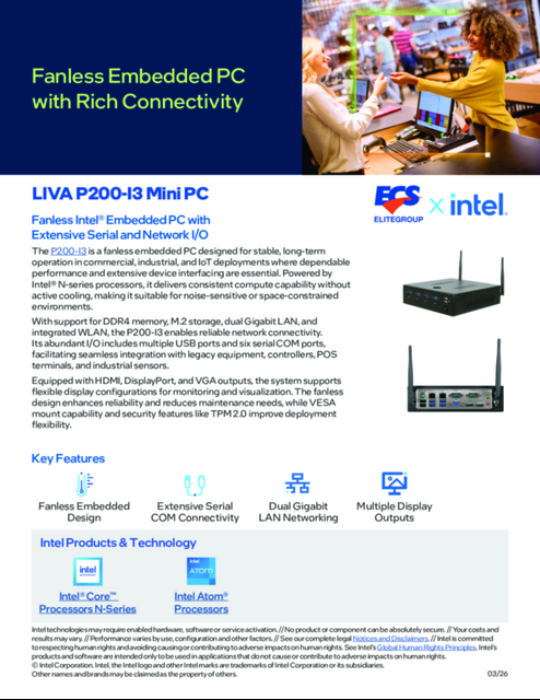Fanless Embedded PC with Rich Connectivity Fanless Embedded PC with Rich Connectivity