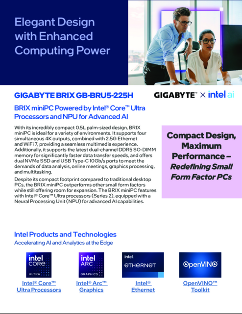 GIGABYTE BRIX GB-BRU5-225H: BRIX miniPC Powered by Intel® Core™ Ultra Processors and NPU for Advanced AI... 