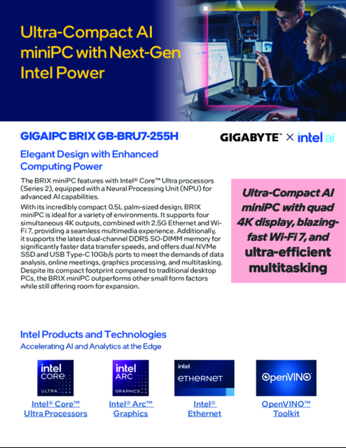 GIGABYTE BRIX GB-BRU7-255H : Elegant Design with Enhanced Computing Power... 