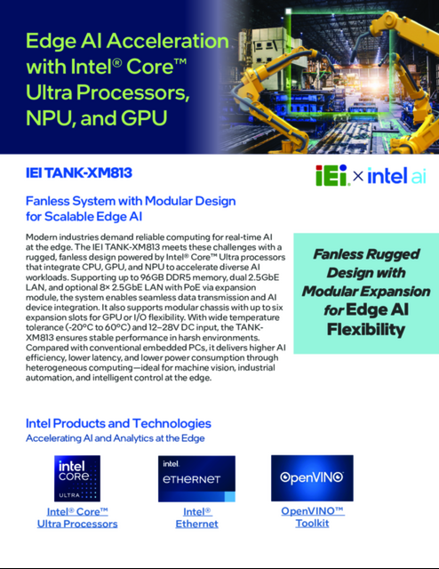 IEI TANK-XM813 : Fanless System with Modular Design for Scalable Edge AI...