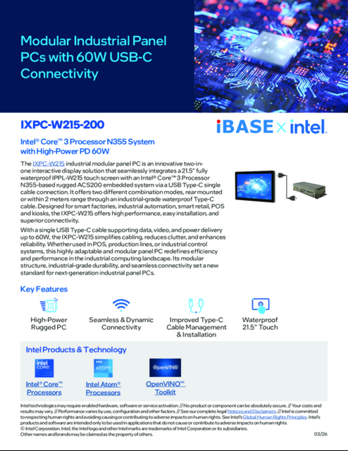 IXPC-W215-200 Modular Industrial Panel PCs with 60W USB-C Connectivity... 