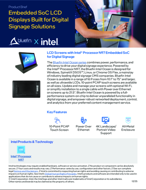LCD Screens with Intel® Processor N97 Embedded SoC for Digital Signage
