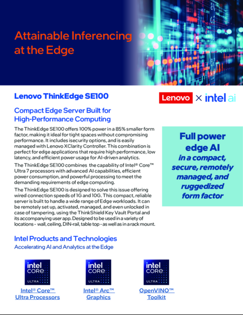Lenovo ThinkEdge SE100 : Compact Edge Server Built for High-Performance Computing... 
