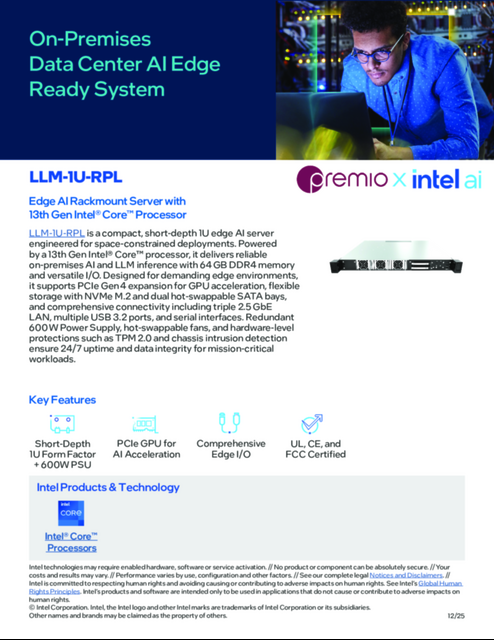 LLM-1U-RPL: Edge AI Rackmount Server with 13th Gen Intel® Core™ Processor... 