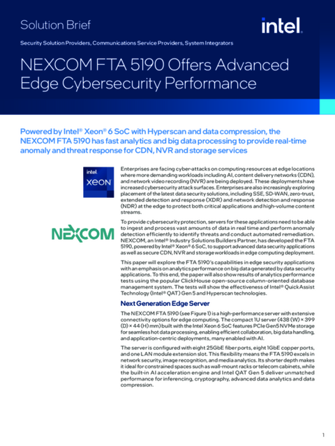 NEXCOM FTA 5190 Offers Advanced Edge Cybersecurity Performance... 