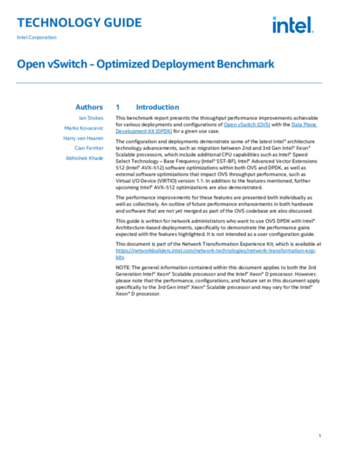 Open vSwitch - Optimized Deployment Benchmark Technology Guide