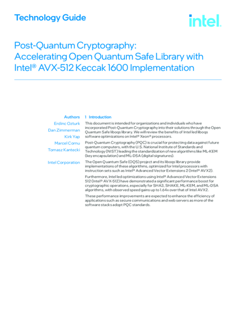 Post-Quantum Cryptography: Accelerating Open Quantum Safe Library with Intel® AVX-512 Keccak 1600 Implementation...
