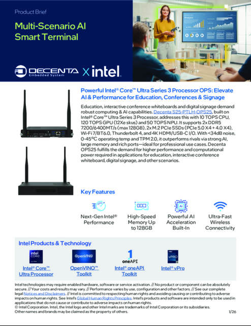 Powerful Intel® Core™ Ultra Series 3 processor OPS: Elevate AI & performance for education, conferences & signage... 