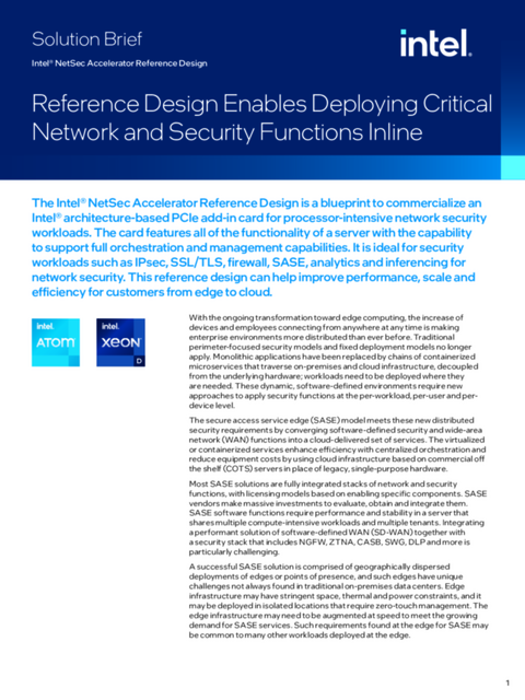Reference Design Enables Deploying Critical Network and Security Functions Inline
