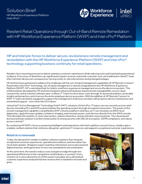 Resilient Retail Operations through Out-of-Band Remote Remediation with HP Workforce Experience Platform (WXP) and Intel vPro® Platform