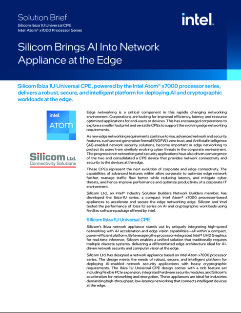 Silicom Brings AI Into Network Appliance at the Edge... 