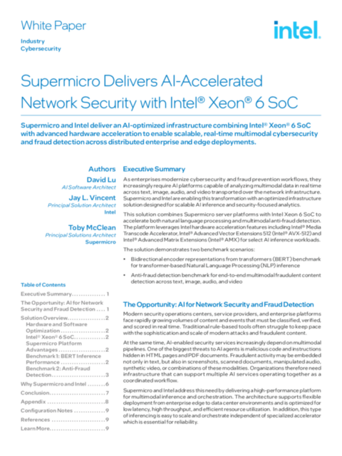 Supermicro Delivers AI-Accelerated Network Security with Intel® Xeon® 6 SoC
