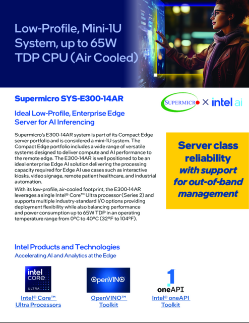 Supermicro SYS-E300-14AR : Ideal Low-Profile, Enterprise Edge Server for AI Inferencing...