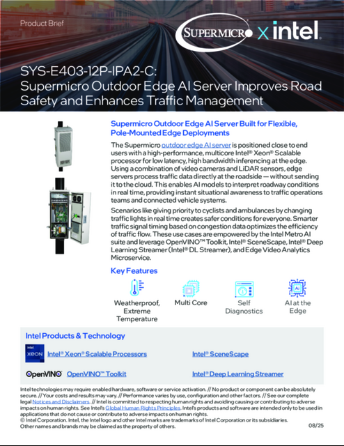 SYS-E403-12P-IPA2-C: Supermicro Outdoor Edge AI Server Improves Road Safety and Enhances Traffic Management