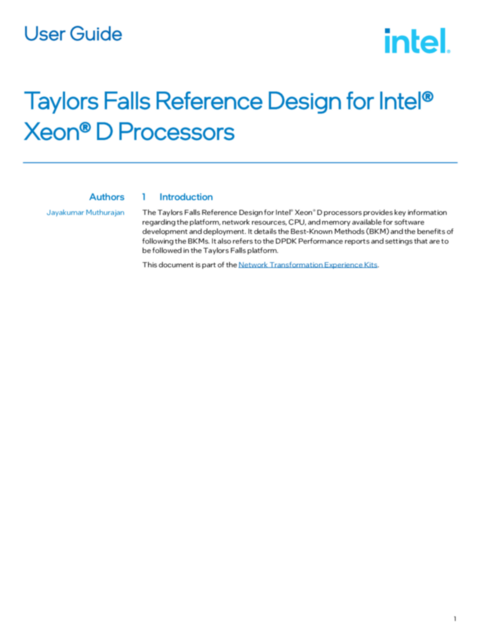 Taylors Falls Reference Design for Intel® Xeon® D Processors User Guide
